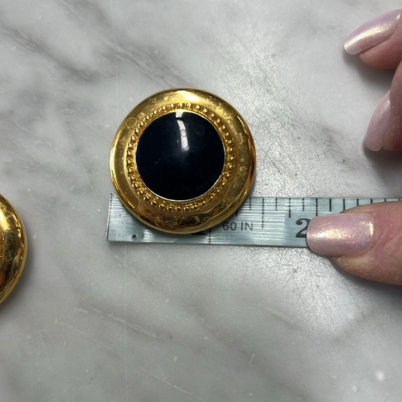 St. John Vintage Gold Tone and Navy Enamel Clip On Earring - Picture 10 of 10